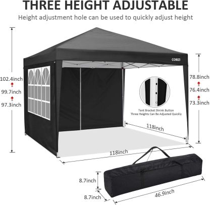 COBIZI - Toldo desplegable de 10 x 20 Pulgadas con 6 Paredes Laterales, toldo Impermeable para Eventos al Aire última intervensión, UPF 50+ cenador portátil para Fiestas, Playa, Camping, Boda,