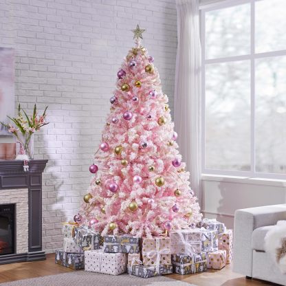 [Oferta especial de preventa]Yaheetech Árbol de Navidad Artificial Preiluminado de 6.5ft con 820 Puntas y 250 Luces Blancas Cálidas, Soporte Plegable, Color Blanco