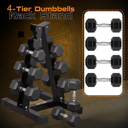 Set de Mancuernas Hexagonales con Rack en A (5LB, 10LB, 15LB, 20LB), Mancuerna Hexagonal con Revestimiento de Goma, Ideal para Gimnasio en Casa, Entrenamiento y Gimnasio para hombres y mujeres, 8 pesas