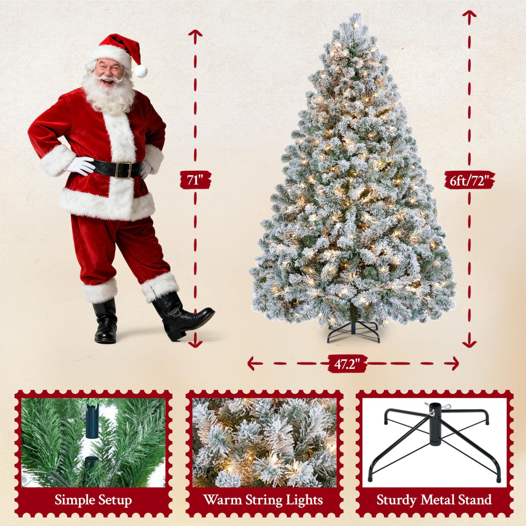 [Oferta especial de preventa]Yaheetech Árbol de Navidad Artificial Preiluminado de 6.5ft con 820 Puntas y 250 Luces Blancas Cálidas, Soporte Plegable, Color Blanco