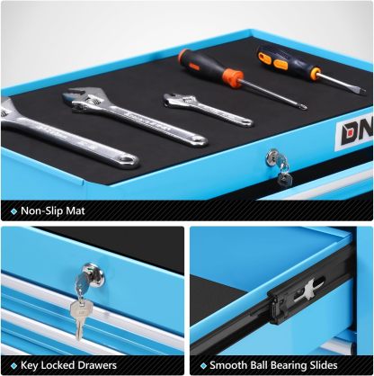DNA MOTORING - Gabinete de Herramientas con Ruedas de plástico con Sistema de Bloqueo con Llave, Azul, TOOLS-00486