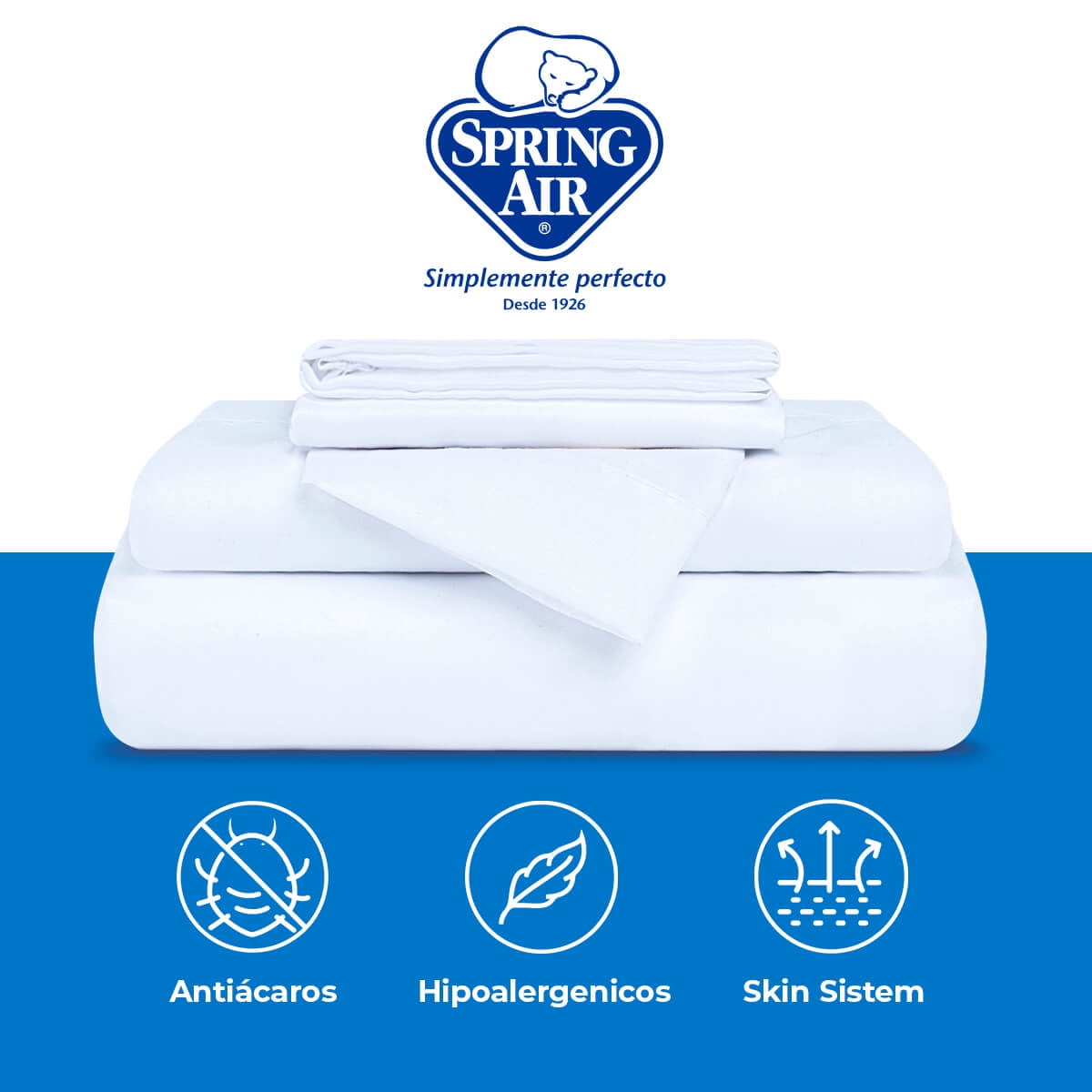 Paquete Colchon King Size + 2 Almohadas + Cubre Colchon + Sabanas Spring Air Smith