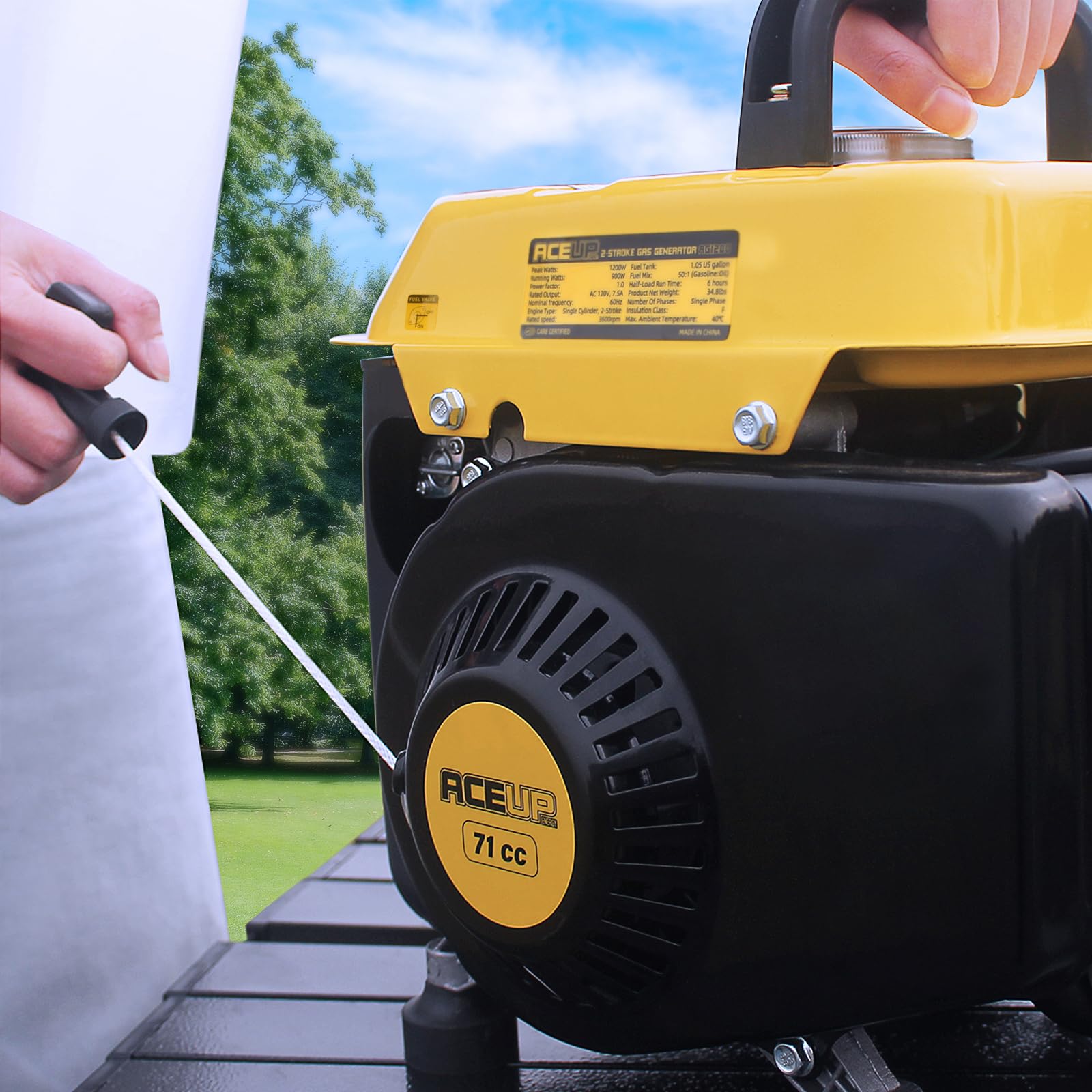 Aceup Energy - Generador de gas de 1.200 W, pequeño generador portátil para uso doméstico, camping, ultraligero, compatible con EPA y CARB