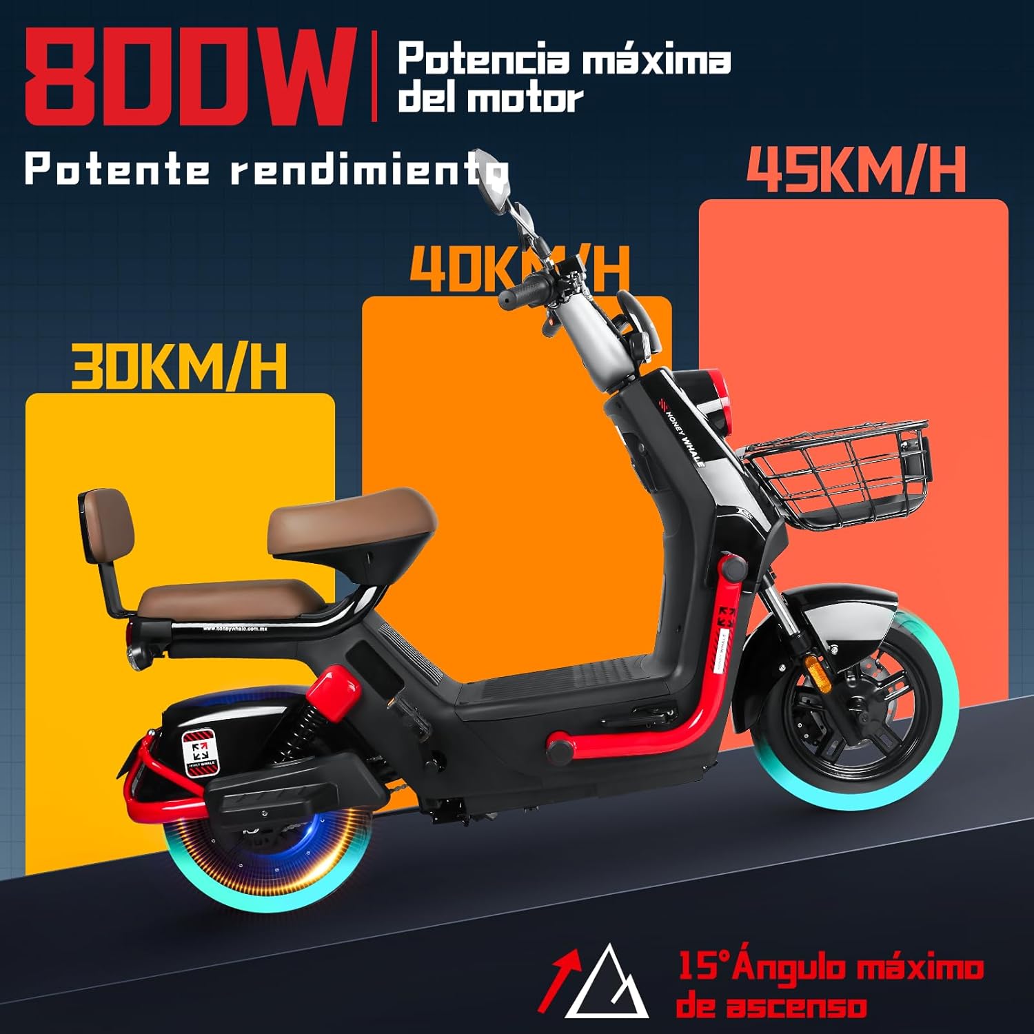 HONEYWHALE KC PRO Bicicleta Electrica para Adultos, Moto Electrica con Alarma, Potencia Motor Hasta 800W, Velocidad Máxima 45KM/H, Autonomía 60KM, Compatible con Desbloqueo NFC