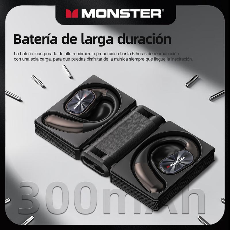 Monster Open-Ear Audífonos Inalámbricos, Bluetooth 6.0, 100 H de Duración, Compatibles con iPhone Android y Dispositivo Bluetooth, 14.2 mm Diafragmas, Para Gimnasio, Estudio y Trabajo - Regalo de Primera Elección