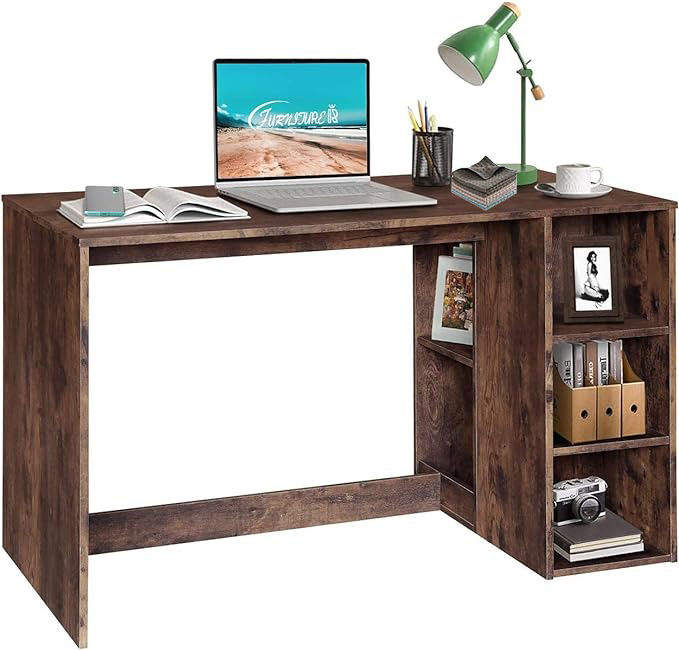 FurnitureR Escritorio para Computadora de Oficina con Almacenamiento Escritorio de Trabajo y Estudio con 5 Estantes Mesa Portátil para Estudiantes Escritorio de Escritura Moderno Haya y Blanco