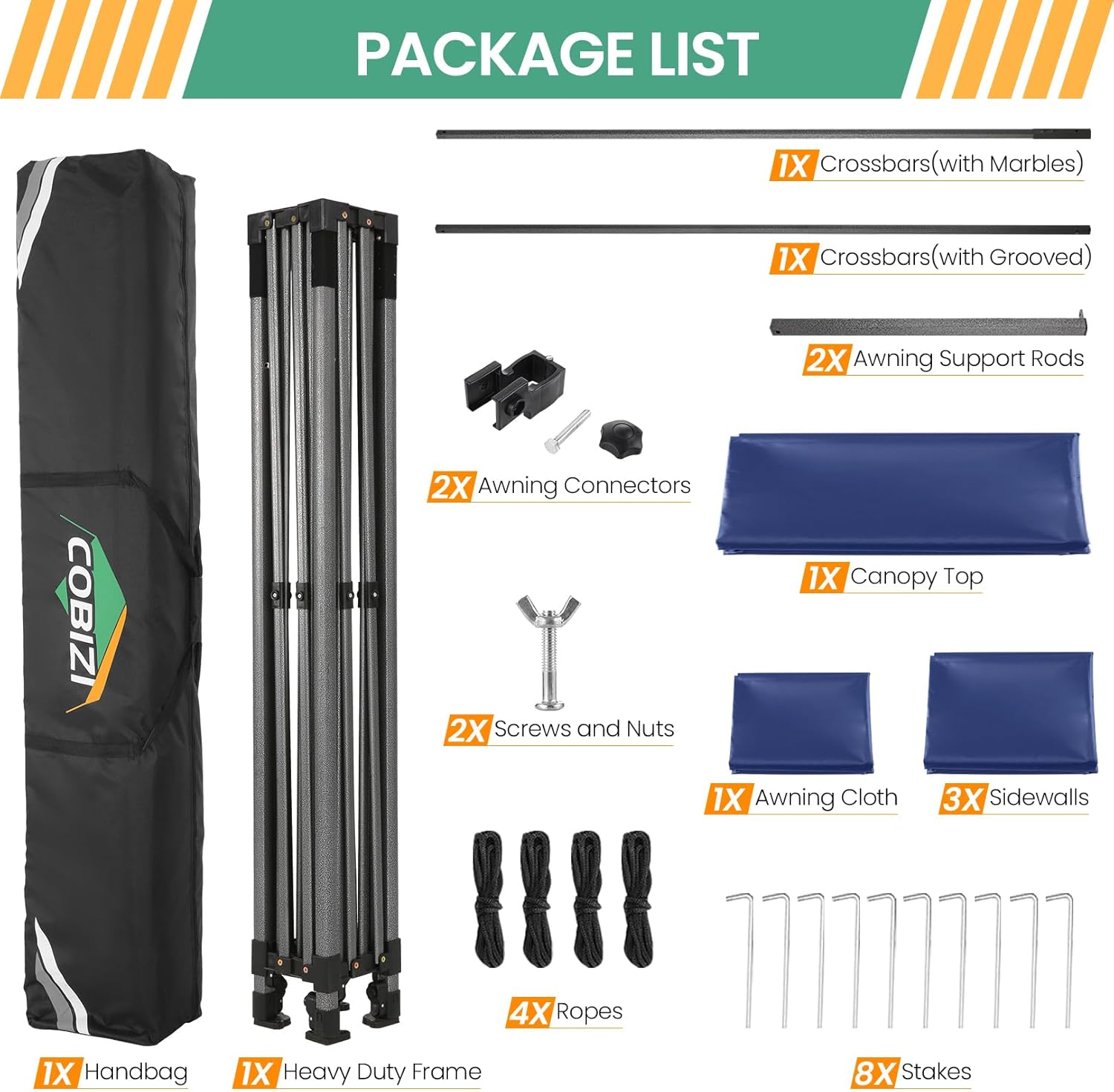 COBIZI - Toldo desplegable de 10 x 20 Pulgadas con 6 Paredes Laterales, toldo Impermeable para Eventos al Aire última intervensión, UPF 50+ cenador portátil para Fiestas, Playa, Camping, Boda,