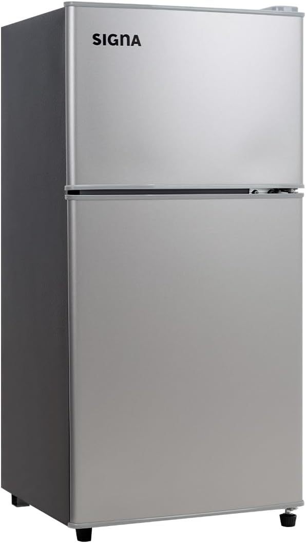 SIGNA Mini Refrigerador 86L (3 pies cubicos) Frigobar Compacto Silver Refrigerador Pequeño Con congelador de Acero Inoxidable Ideal Para Espacios Pequeños Frigobar Mini Multifuncional