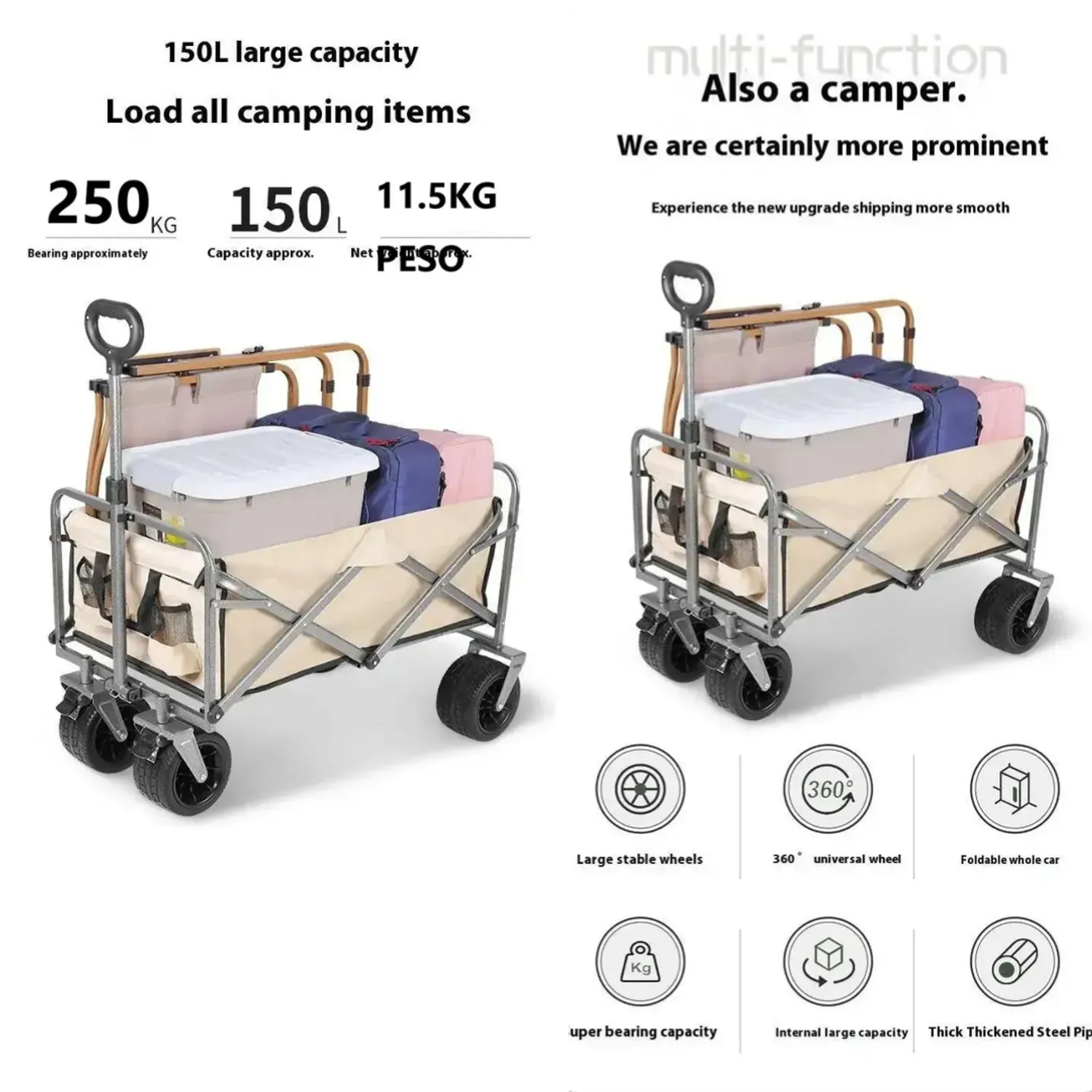 Carro Plegable Para Camping Grande 83cm Maxi 150kg Colores