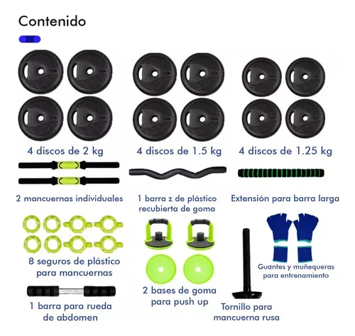 Set gym mancuernas 20kg color verde neón Black Mamut
