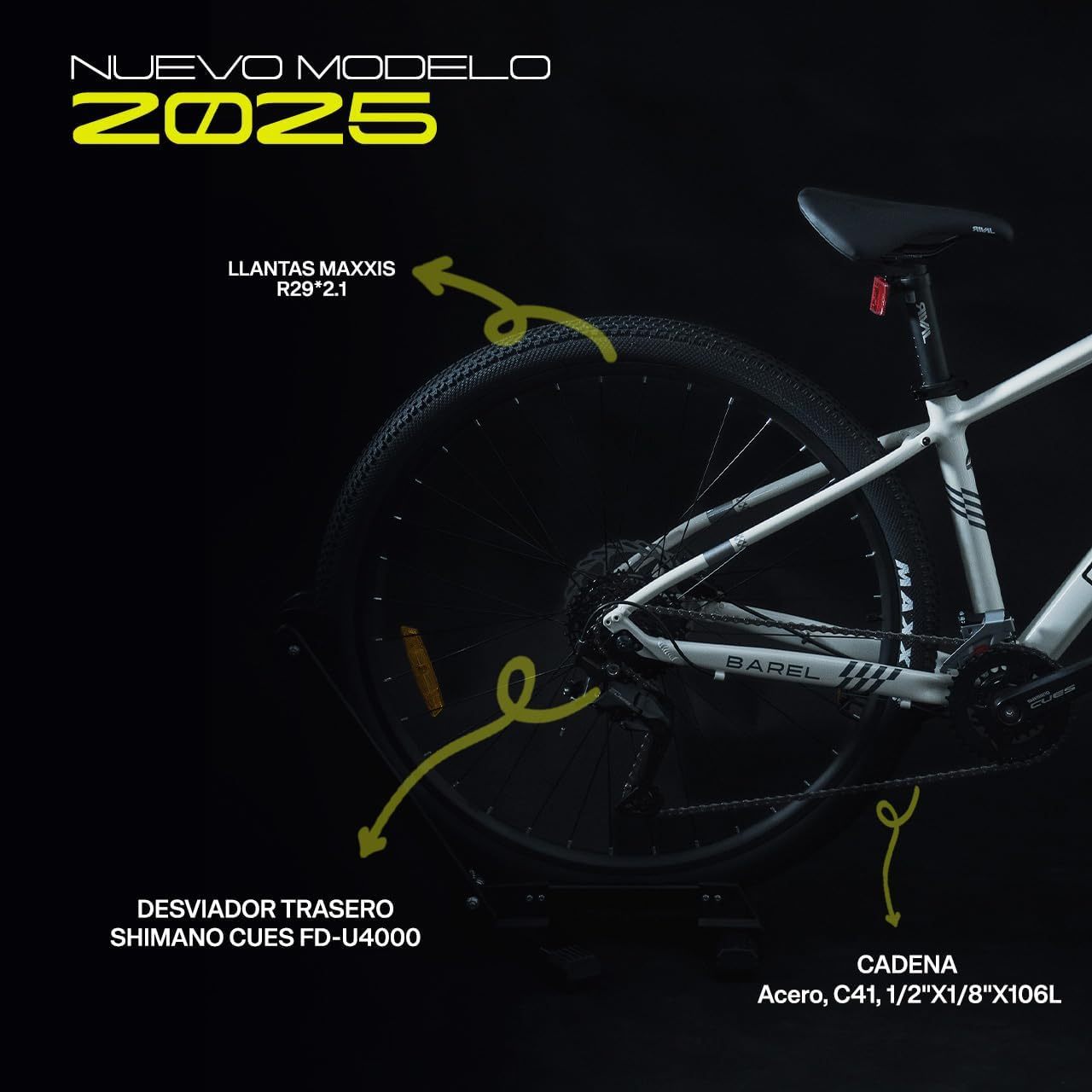 GRAVEL Bicicleta de Montaña Barel | Bicicleta R29 - Cuadro Aluminio 15 kg | Transmisión Cues 18V | Frenos Hidráulicos y Llantas Kenda
