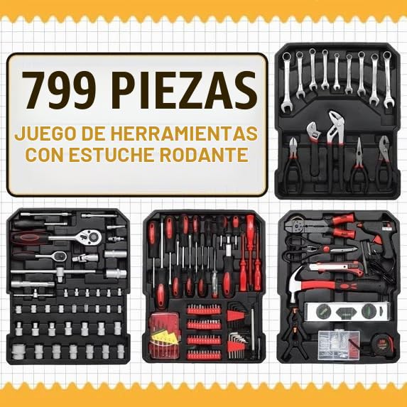 Arcwares Juego de herramientas de aluminio de 799 piezas, color plateado, juego de herramientas de mano para el hogar, con cinturón de herramientas, regalo en el día del padre (negro)