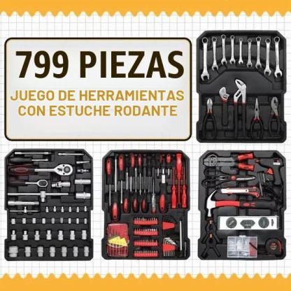 Arcwares Juego de herramientas de aluminio de 799 piezas, color plateado, juego de herramientas de mano para el hogar, con cinturón de herramientas, regalo en el día del padre (negro)