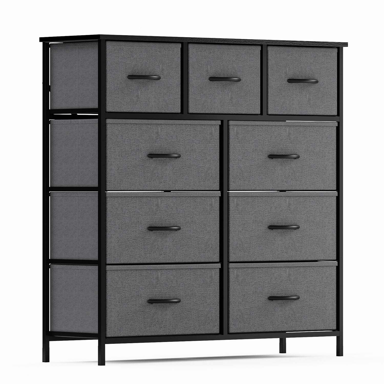 Yanming Cómoda de Tela con 9 cajones, Estructura de Acero y Tapa de Madera para Dormitorio, Armario, Entrada