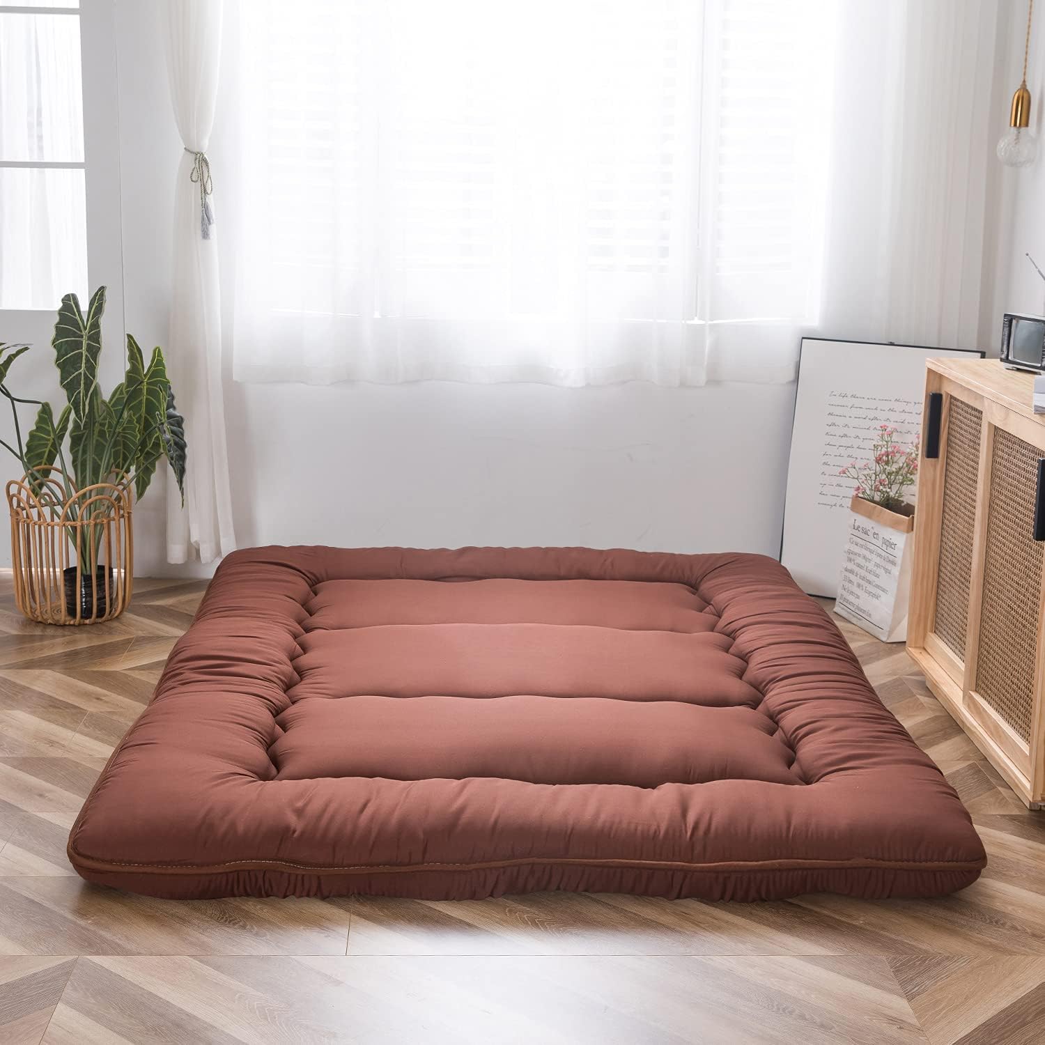 MAXYOYO - Puf plegable para sofá, cama, colchón de piso para adultos, extra grueso, 6 pliegues, sofá para recámara, sala de estar, beige, 135 x 240 cm