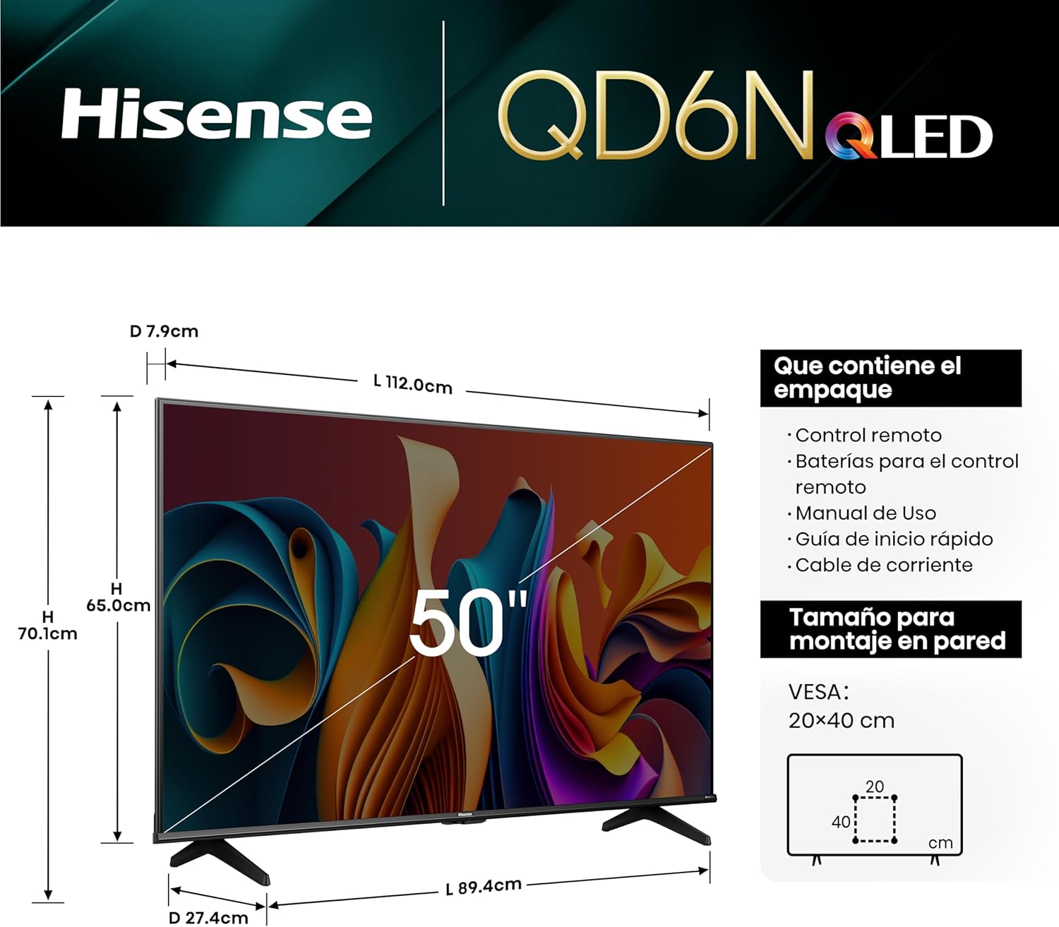 Hisense Pantalla QLED de 43" 43QD6N Google TV Works with Alexa 2024