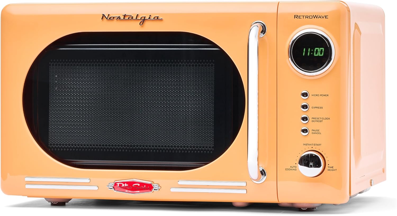 Nostalgia - Horno de microondas retro para encimera de mediados de siglo, tamaño grande de 900 W, 0.9 pies cúbicos, 8 ajustes de cocción preprogramados, reloj digital, electrodomésticos de cocina,