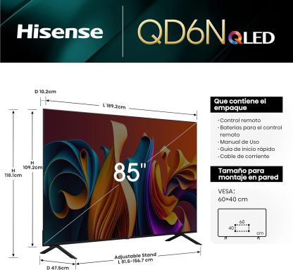 Hisense Pantalla QLED de 43" 43QD6N Google TV Works with Alexa 2024