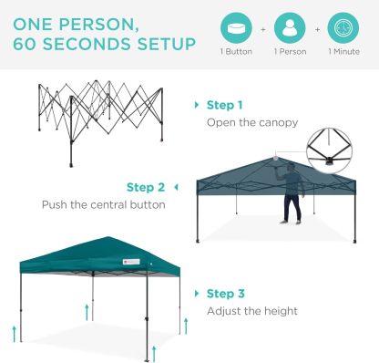 Best Choice Products - Toldo de armado fácil de 1 persona con un botón, tienda portátil e instantánea, funda, 3 x 3 metros, 4 bolsas de peso, color azul