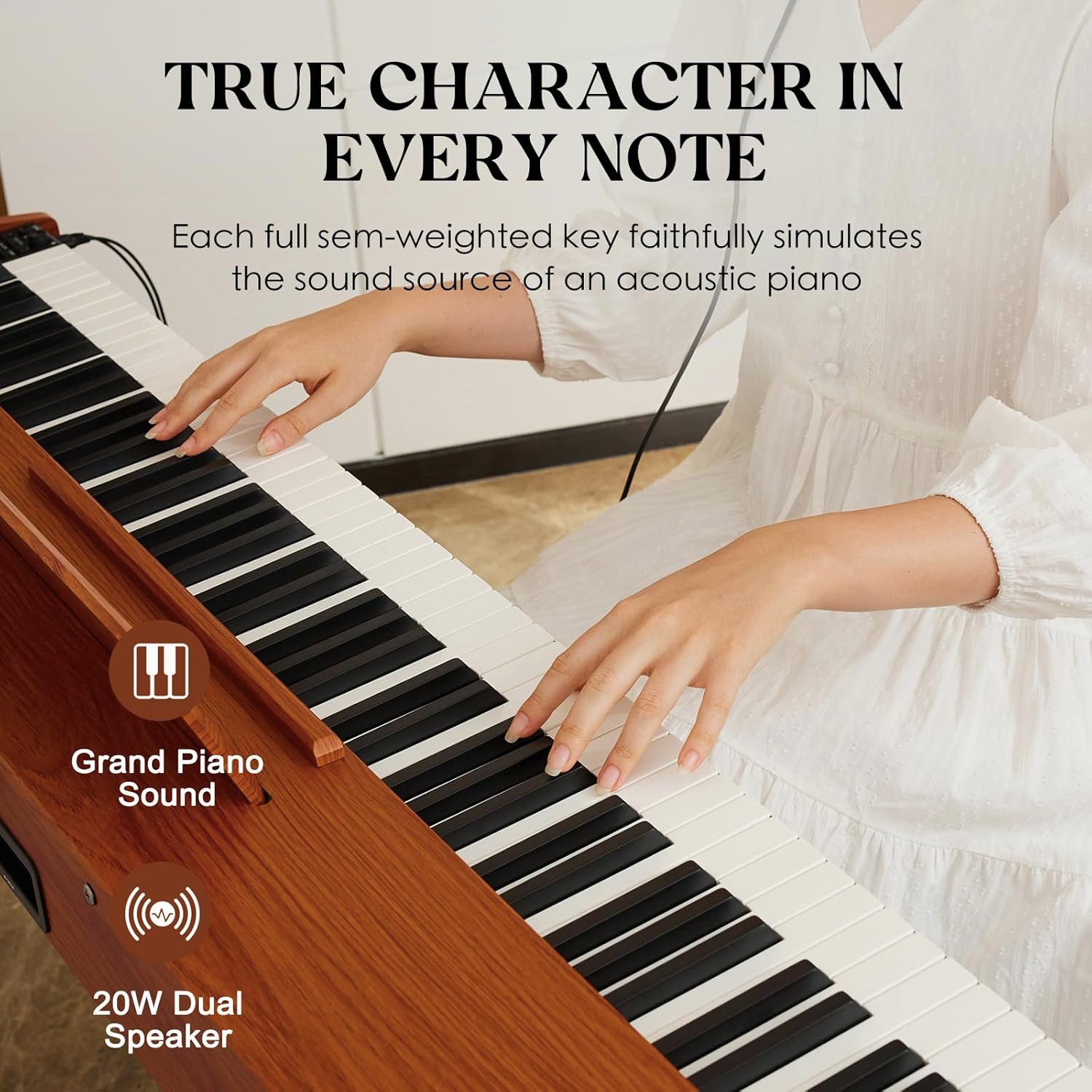Teclado digital para piano de 88 teclas semiponderado, piano eléctrico de tamaño completo para principiantes, con soporte de partitura, pedal, adaptador de corriente, modo de auriculares,