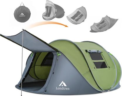 Tienda de campaña para 4 personas, fácil de desplegar e impermeable, configuración automática, 2 puertas, tiendas de campaña familiares instantáneas para camping, senderismo y viajes