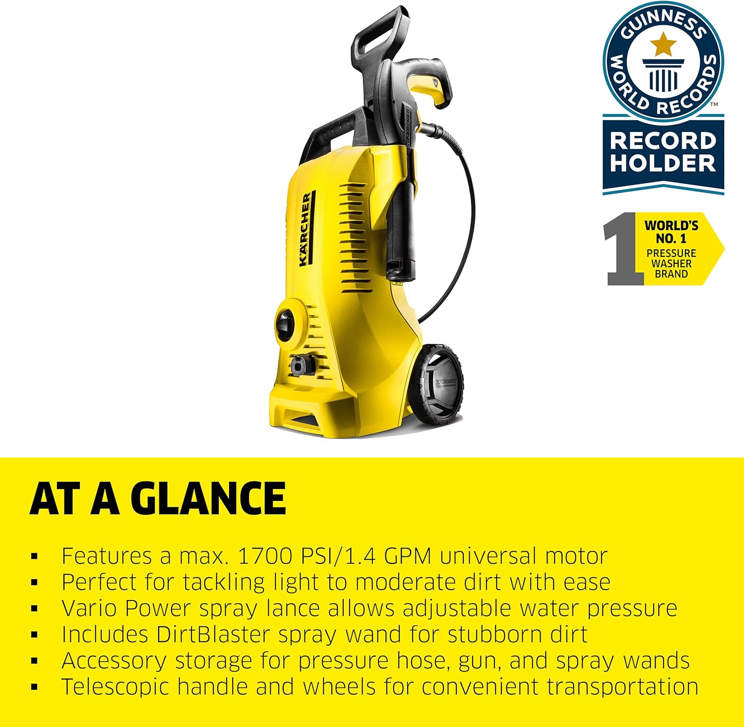 Kärcher K 2 Power Control MAX 2000 PSI Lavadora a presión eléctrica con 2 Varillas de pulverización y Manguera de 26 pies, 1.45 GPM