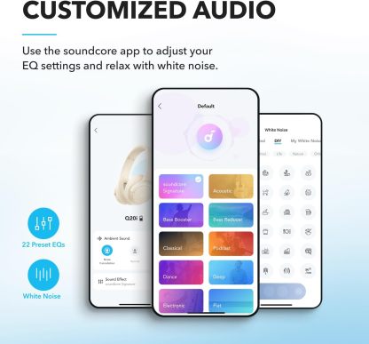 Soundcore Audífonos Inalámbricos Diadema Q20i, Cancelación de Ruido Activa Híbrida, Bluetooth, 40H ANC, Alta Resolución, Big Bass, App, Transparencia, Viajes