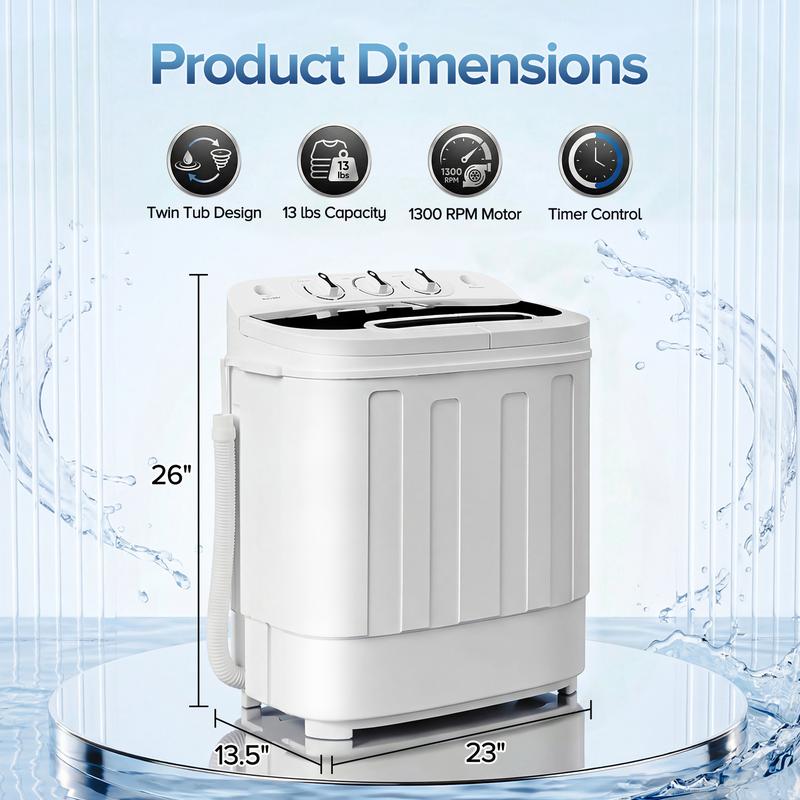 Lavadora portátil de doble tubo y un solo cubo Segawe Mini de tamaño pequeño – Lavadora y secadora centrífuga compactas 【13 lbs/9,9 lbs/9 lbs】
