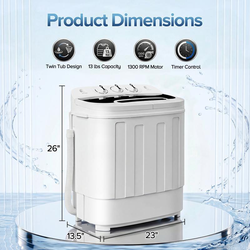 Lavadora portátil de doble tubo y un solo cubo Segawe Mini de tamaño pequeño – Lavadora y secadora centrífuga compactas 【13 lbs/9,9 lbs/9 lbs】