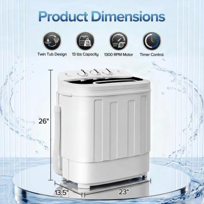 Lavadora portátil de doble tubo y un solo cubo Segawe Mini de tamaño pequeño – Lavadora y secadora centrífuga compactas 【13 lbs/9,9 lbs/9 lbs】