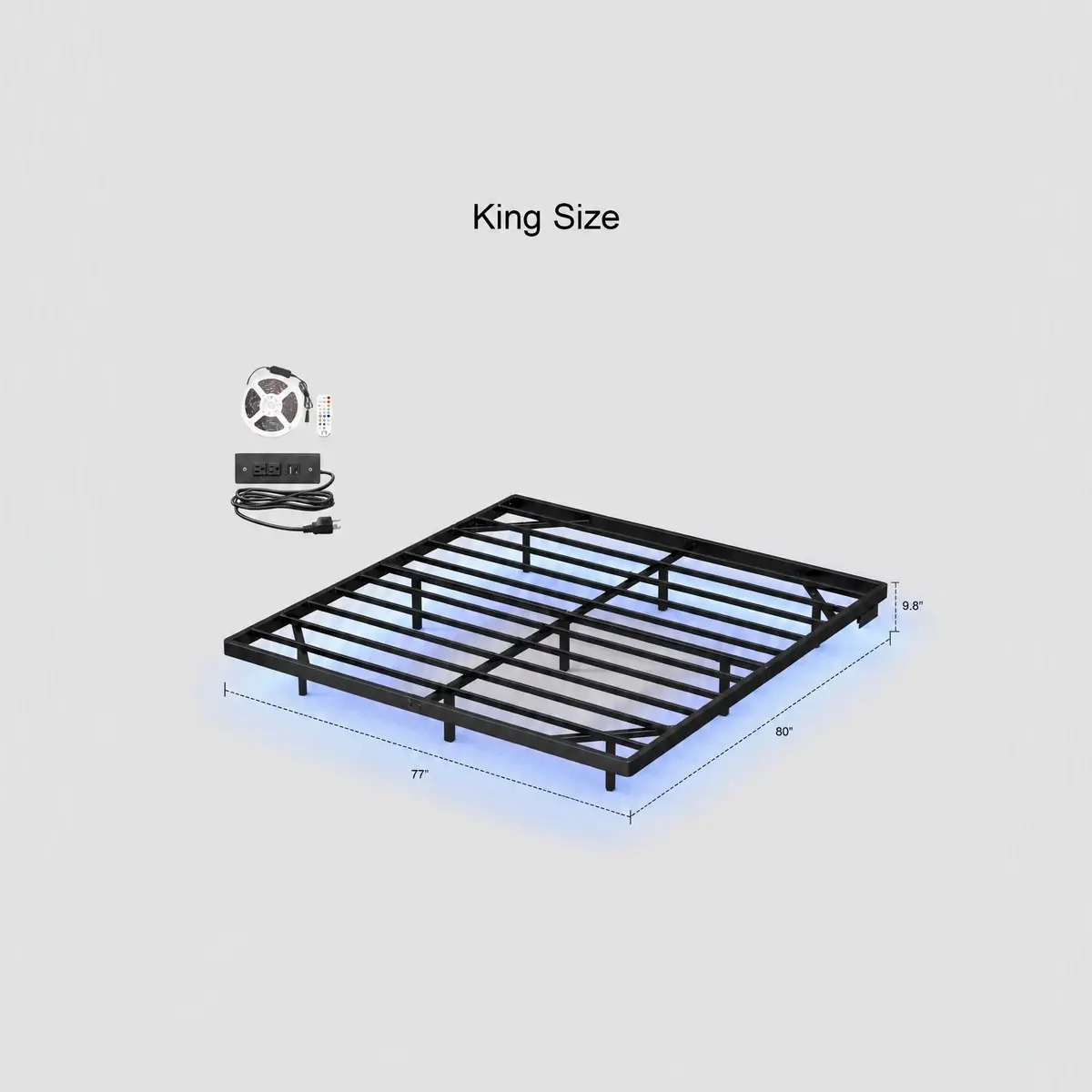 OLEVS - Marco de cama flotante tamaño Queen con luces LED inteligentes y estación de carga, cama moderna con plataforma de metal, fácil montaje, no necesita somier