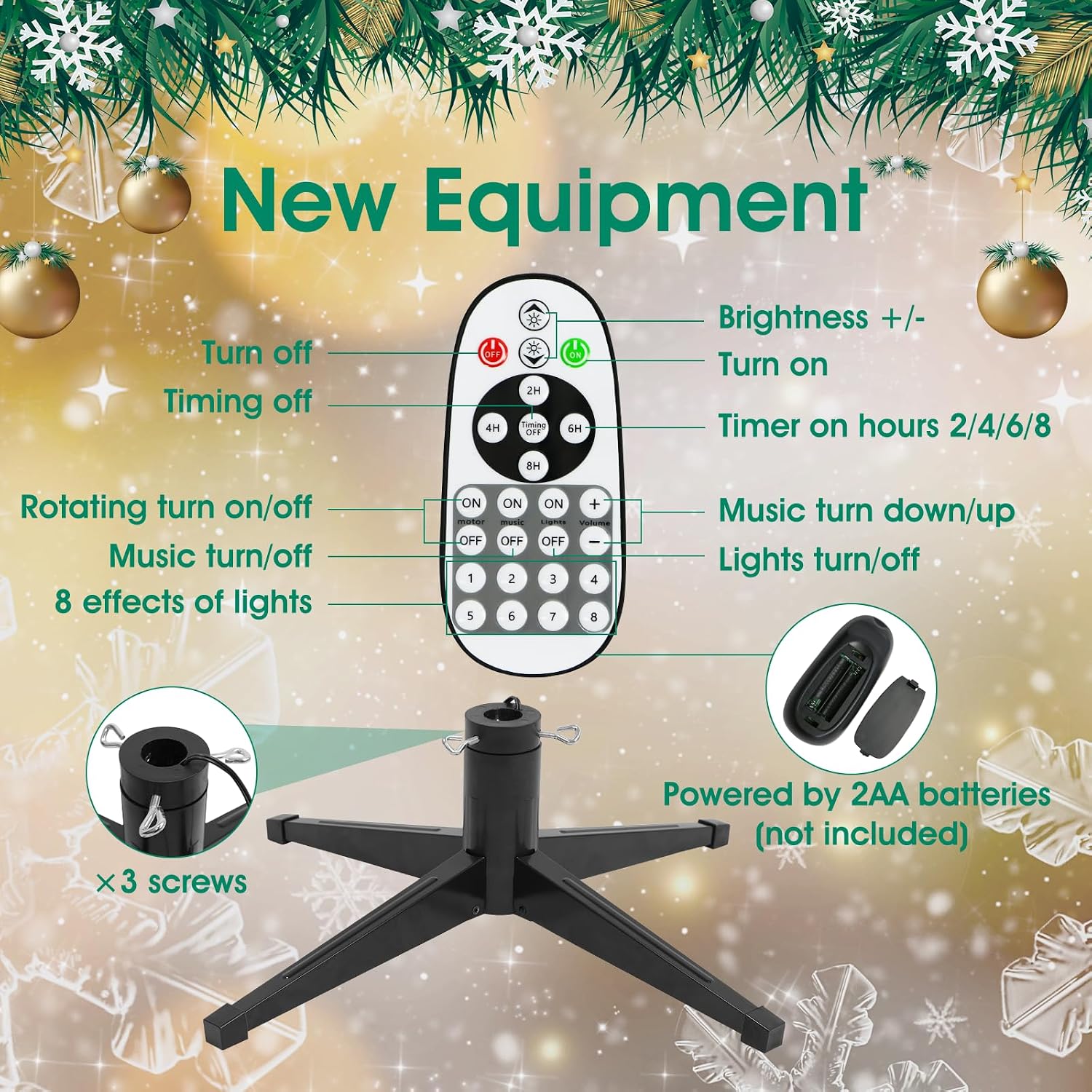[Oferta especial de preventa]360 ° Árbol de Navidad Preiluminado Rotativo 6.5 pies - Árbol de Navidad Artificial Musical con Control Remoto, 1036 PE y PVC Puntas Mezcladas, 8 Modos 330 Luzes LED Multicolor