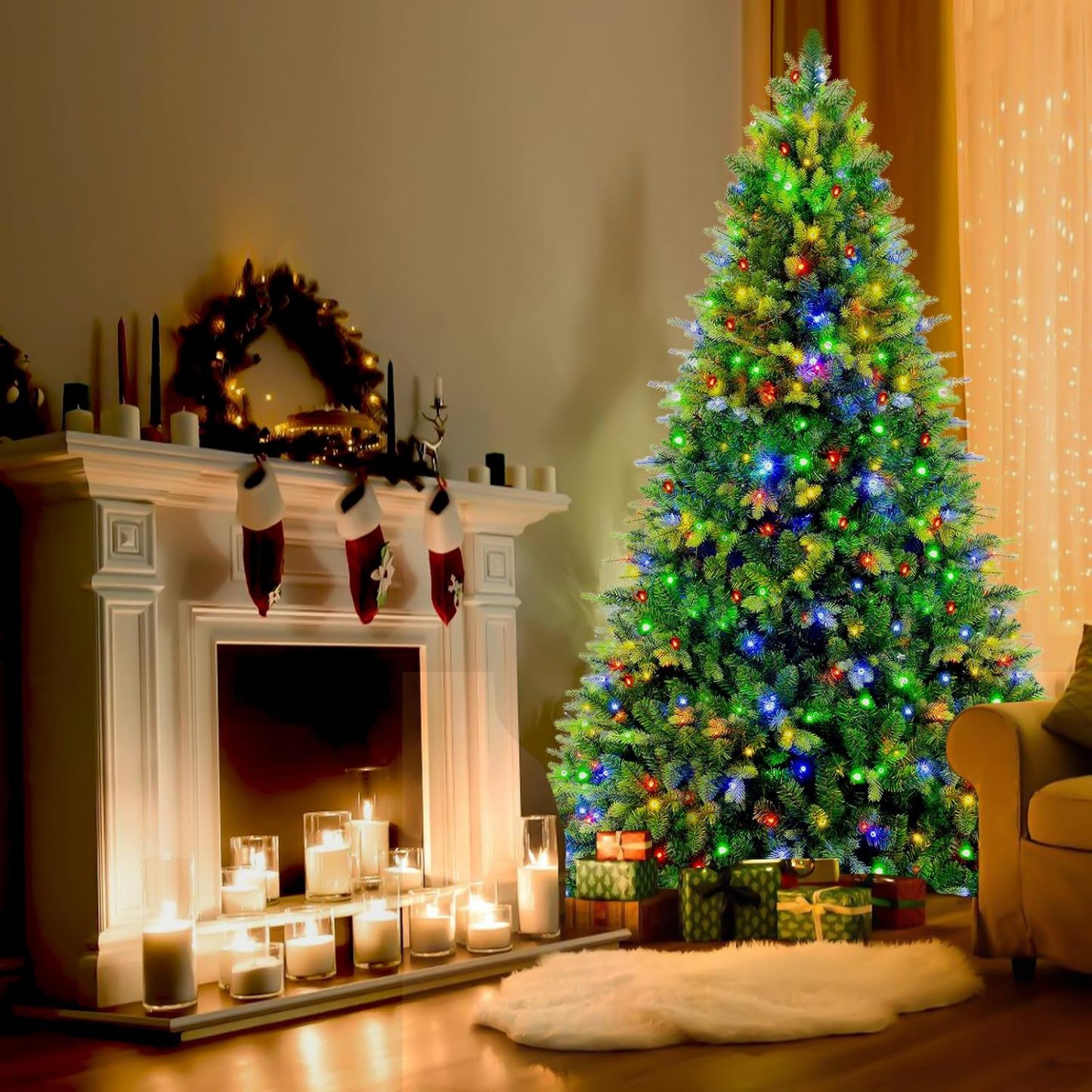 [Oferta especial de preventa]360 ° Árbol de Navidad Preiluminado Rotativo 6.5 pies - Árbol de Navidad Artificial Musical con Control Remoto, 1036 PE y PVC Puntas Mezcladas, 8 Modos 330 Luzes LED Multicolor