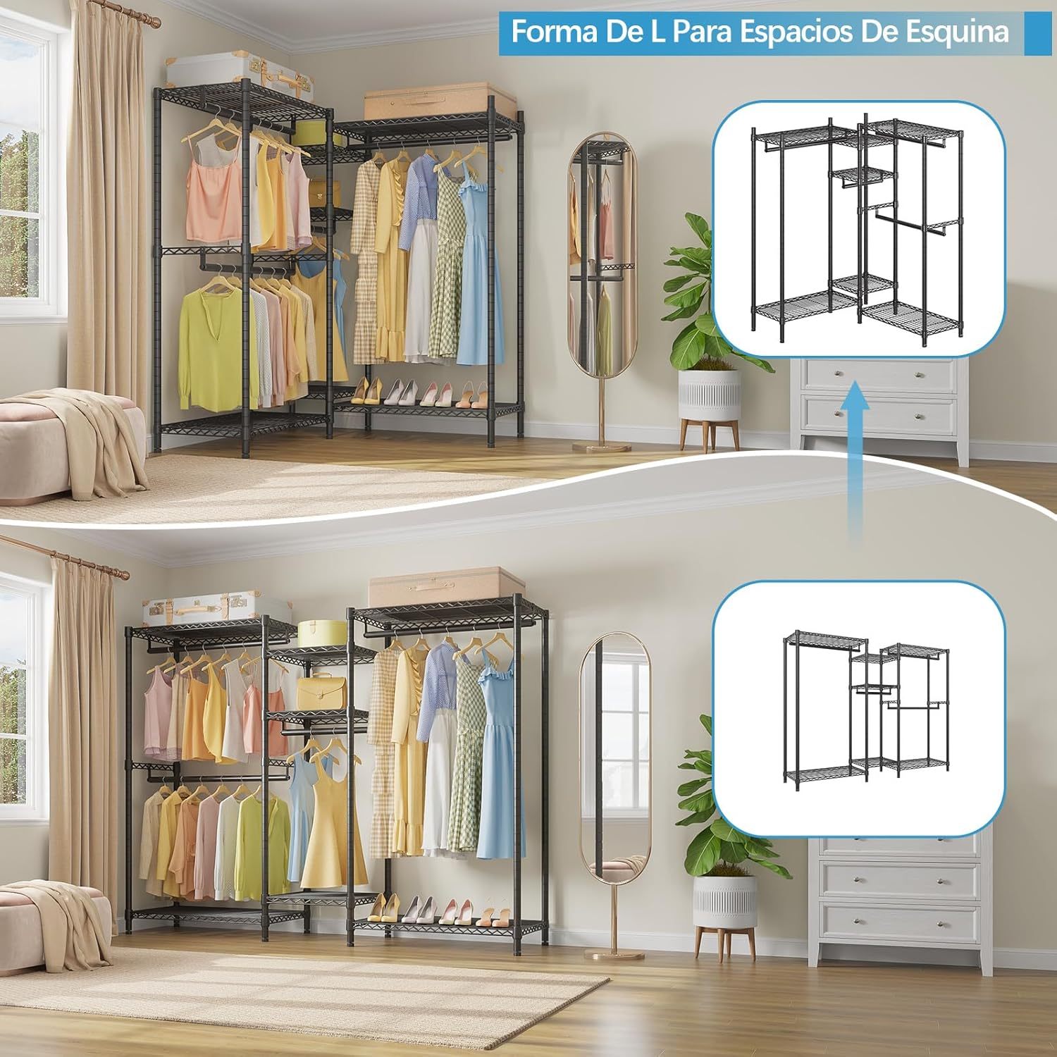 VIPEK V6 Perchero de ropa Resistente de Metal con Estantes, Estante de Clóset Portátil no Empotrado para Colgar Ropa, Ajustable perchero para ropa, Metal Closet para Ropa, Closet de Ropa Carga 386KG