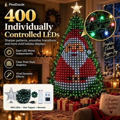 Árbol de Navidad con Luces LED Inteligentes 400 LED, Más de 200 Efectos, Control por APP y Remoto, USB