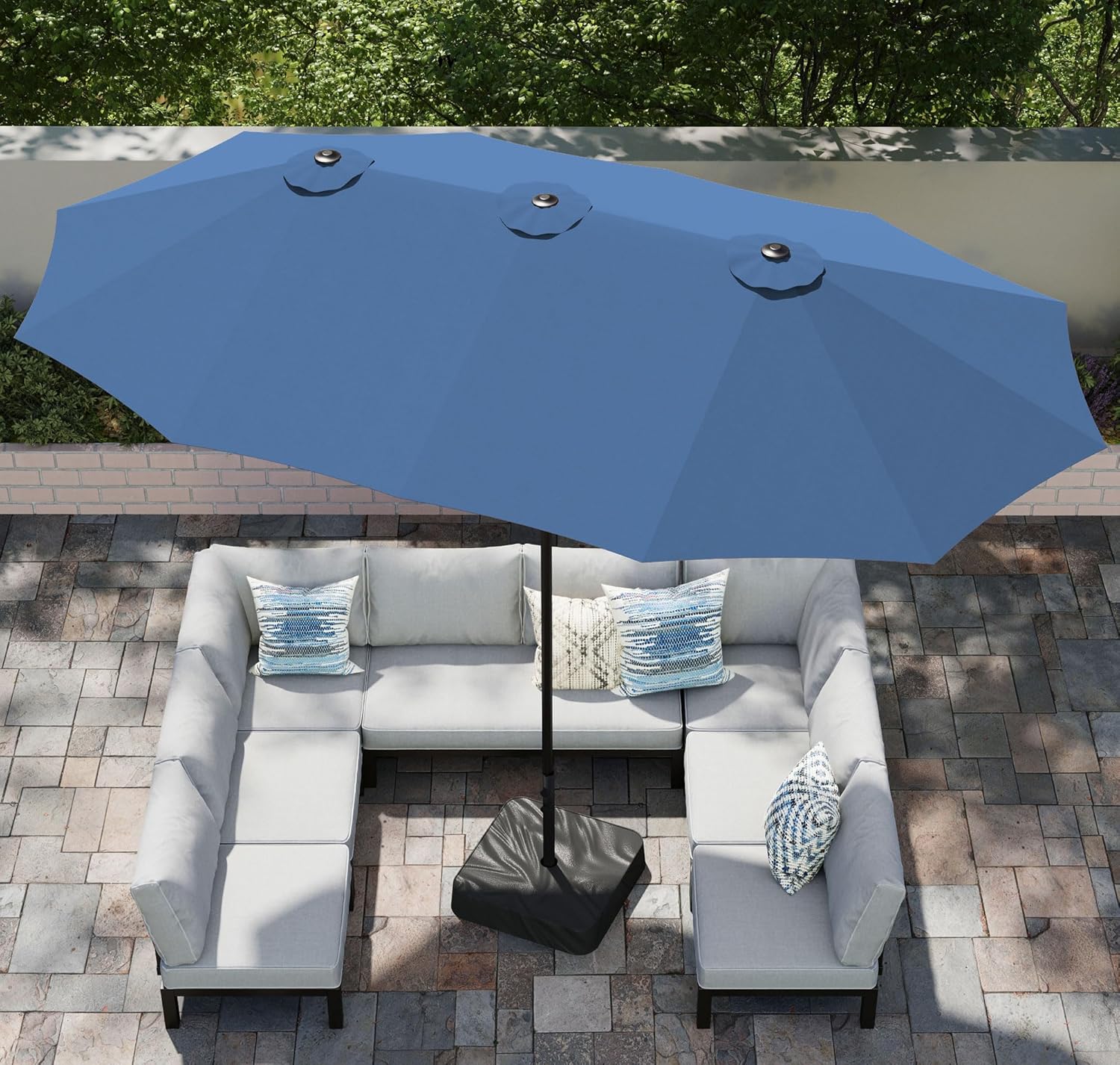 [Luz LED] Phivilla Home Sombrilla grande para patio exterior de 15 pies con base – Opción de luz LED, doble cara, manivela, impermeable