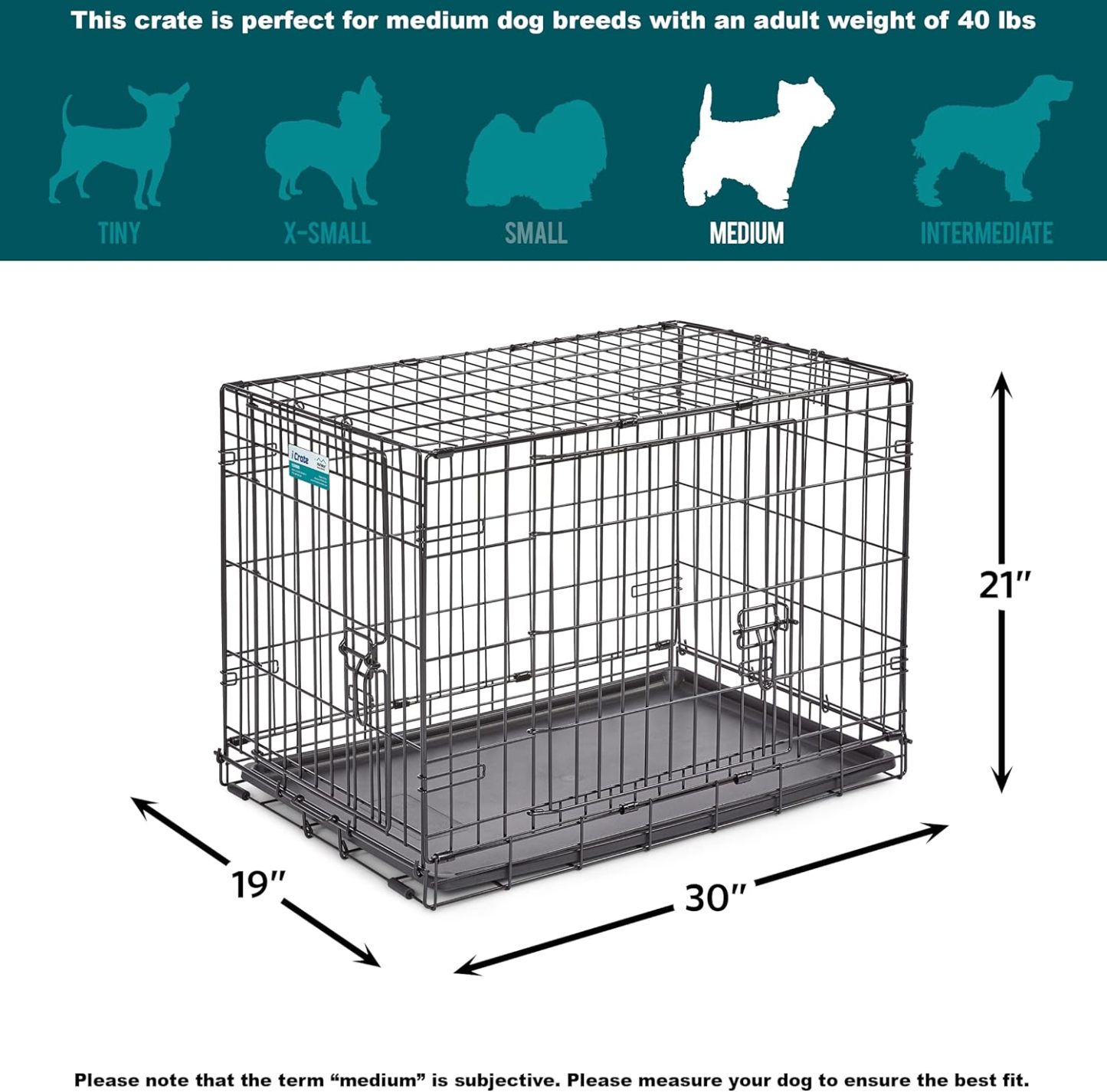MidWest Homes for Pets - Jaula para perros XL | Jaula para perros MidWest iCrate de metal plegable con doble puerta con panel divisor, protege los pies y bandeja para perros a prueba de fugas | 48 pulgadas de largo x 30 de ancho x 33 pulgadas de alto, raz