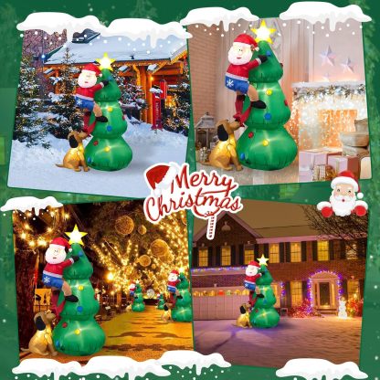 Danxilu 1.83M Arbol de Navidad Inflable con Papá Noel Perro Decoraciones al Aire Libre, Inflables Navidad Arbol Santa Claus para el Patio Inflables Navideños Decoración Iluminada con Leds