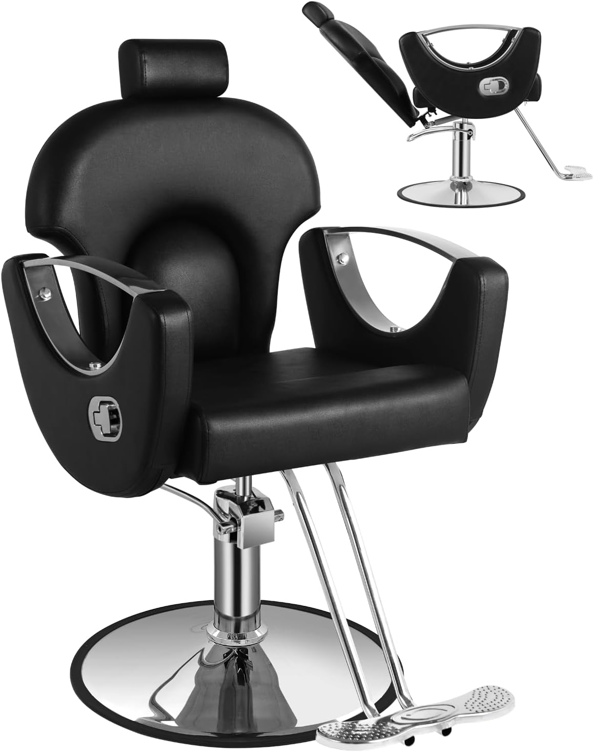 Silla de peluquero de salón, silla reclinable para peluquero, silla de peluquería con bomba hidráulica resistente, silla de peluquería giratoria de 360 grados para peluquería en casa, color rosa