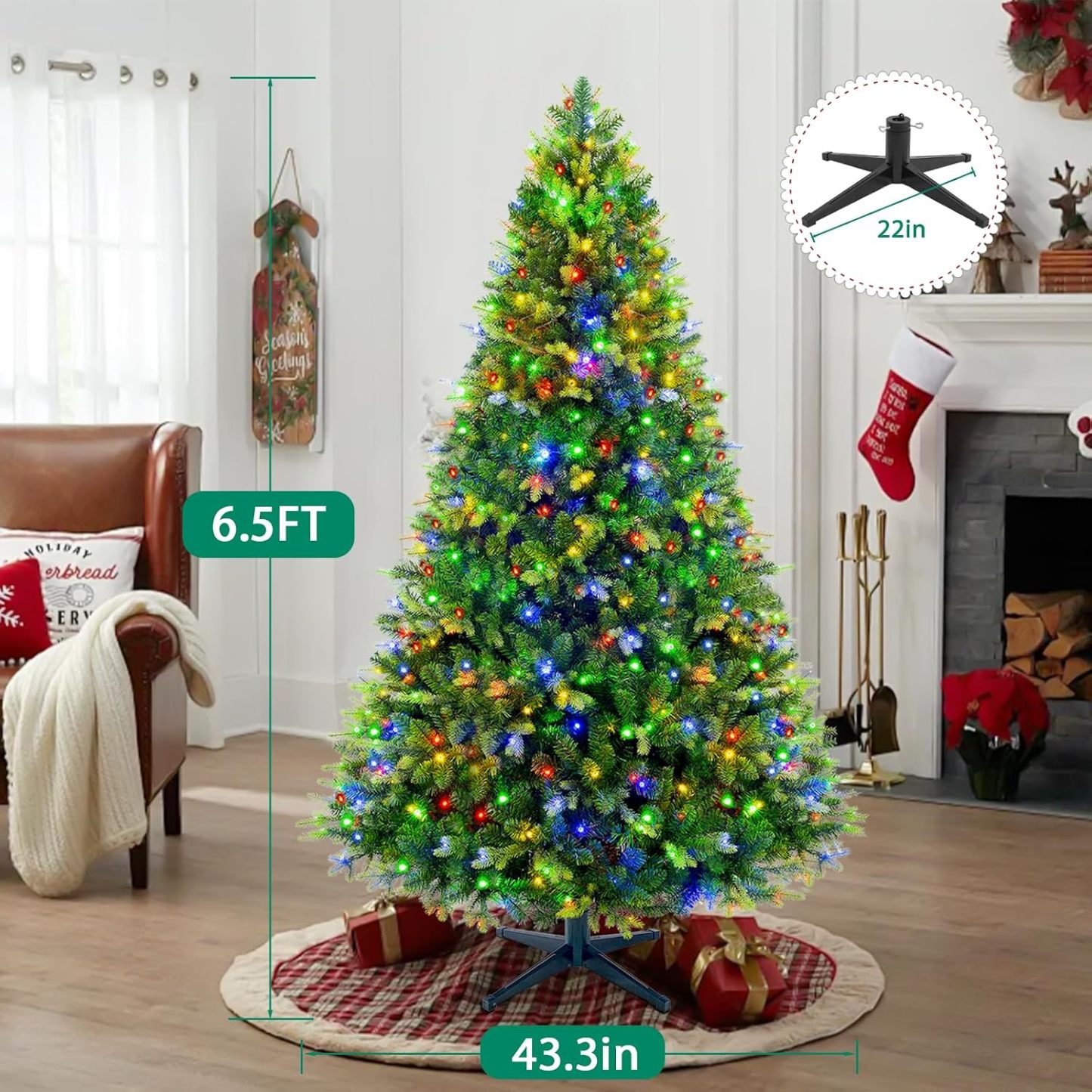 [Oferta especial de preventa]360 ° Árbol de Navidad Preiluminado Rotativo 6.5 pies - Árbol de Navidad Artificial Musical con Control Remoto, 1036 PE y PVC Puntas Mezcladas, 8 Modos 330 Luzes LED Multicolor