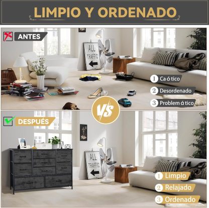 FURRIFIC Cómoda Gran Capacidad de 9 Cajones,115 * 75 * 35cm,Cajonera para Recamara,Ropa,Hogar Y Oficina,Organizador Cajonera de Estructura Metal con Cajones de Tela en 3 Tamaños