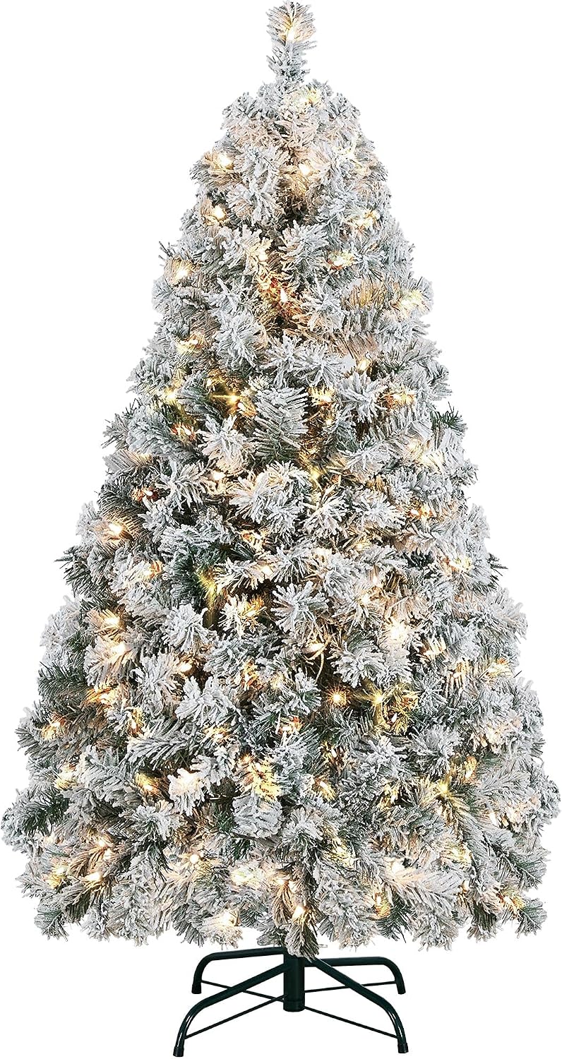 [Oferta especial de preventa]Yaheetech Árbol de Navidad Artificial Preiluminado de 6.5ft con 820 Puntas y 250 Luces Blancas Cálidas, Soporte Plegable, Color Blanco