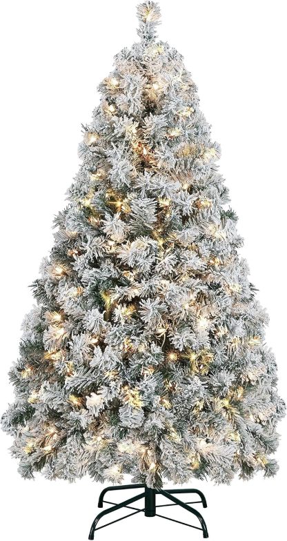 [Oferta especial de preventa]Yaheetech Árbol de Navidad Artificial Preiluminado de 6.5ft con 820 Puntas y 250 Luces Blancas Cálidas, Soporte Plegable, Color Blanco