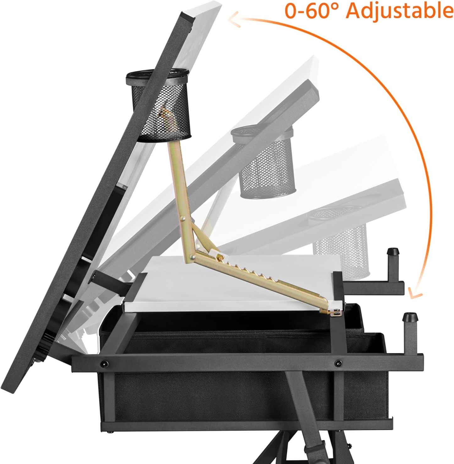 Yaheetech - computadora de arte blanco ajustable en altura para adultos, mesa inclinable de dibujo con computadora extragrande y cajones, juego de mesa y silla plegable para manualidades con taburetes
