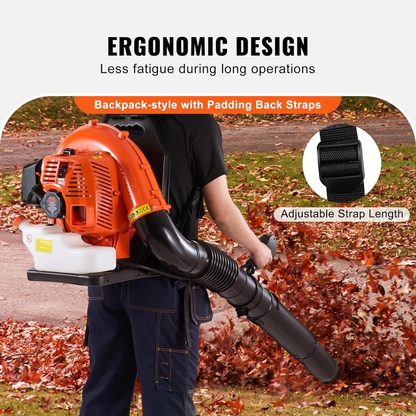 VEVOR - Soplador de Hojas de Gas de 79 CC, soplador de Mochila de Gas de 2 ciclos con Tanque de Combustible de 3 litros, Volumen de Aire de 930 CFM, Velocidad de 184 mph, Ideal para el Cuidado del