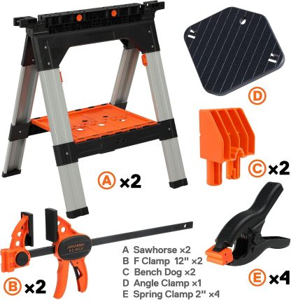 🛠️ PONY Caballetes de Trabajo Plegables con Abrazaderas para Carpintería y Proyectos DIY 🔩