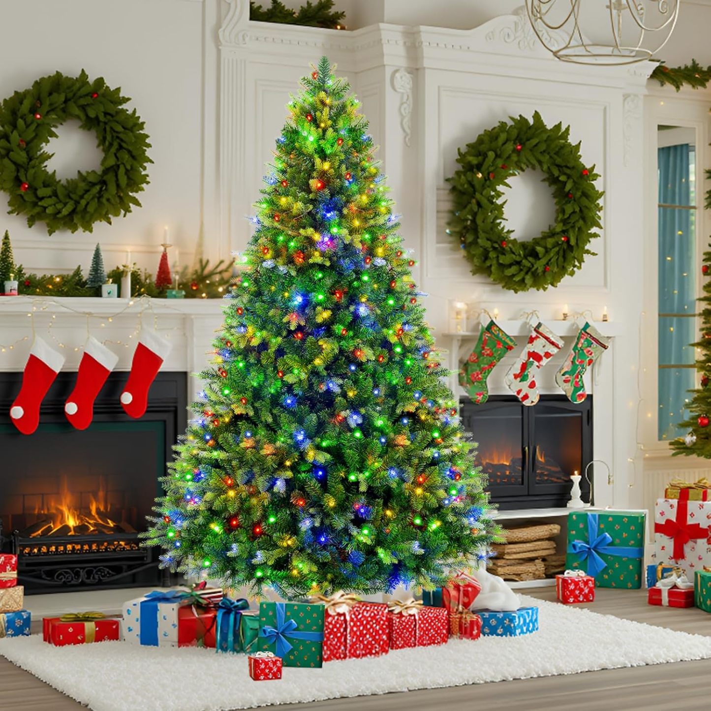 [Oferta especial de preventa]360 ° Árbol de Navidad Preiluminado Rotativo 6.5 pies - Árbol de Navidad Artificial Musical con Control Remoto, 1036 PE y PVC Puntas Mezcladas, 8 Modos 330 Luzes LED Multicolor