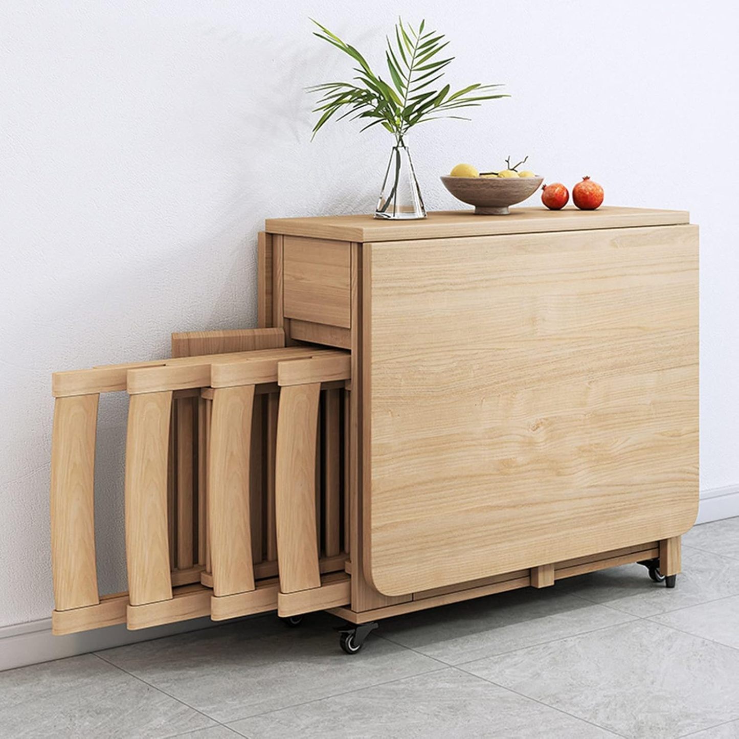 Juego de mesa plegable de comedor plegable, mesa de comedor extensible de madera con 4 sillas