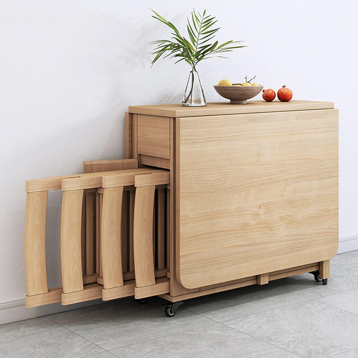 Juego de mesa plegable de comedor plegable, mesa de comedor extensible de madera con 4 sillas