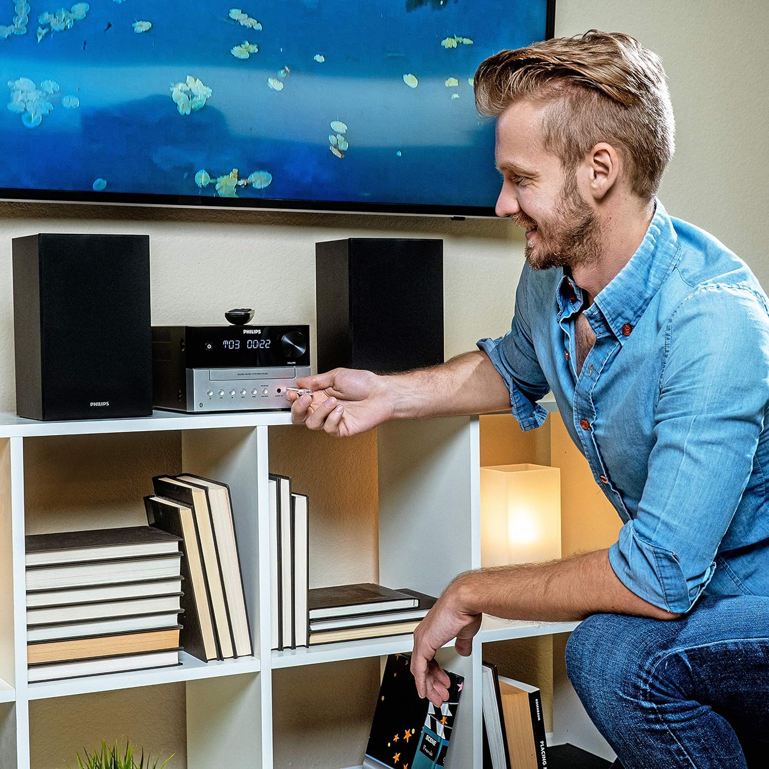Philips Sistema estéreo doméstico Bluetooth con reproductor de CD, transmisión inalámbrica, MP3, USB, entrada de audio, radio FM, 15 W, sistema de sonido micro musical-----Cable de alimentación
